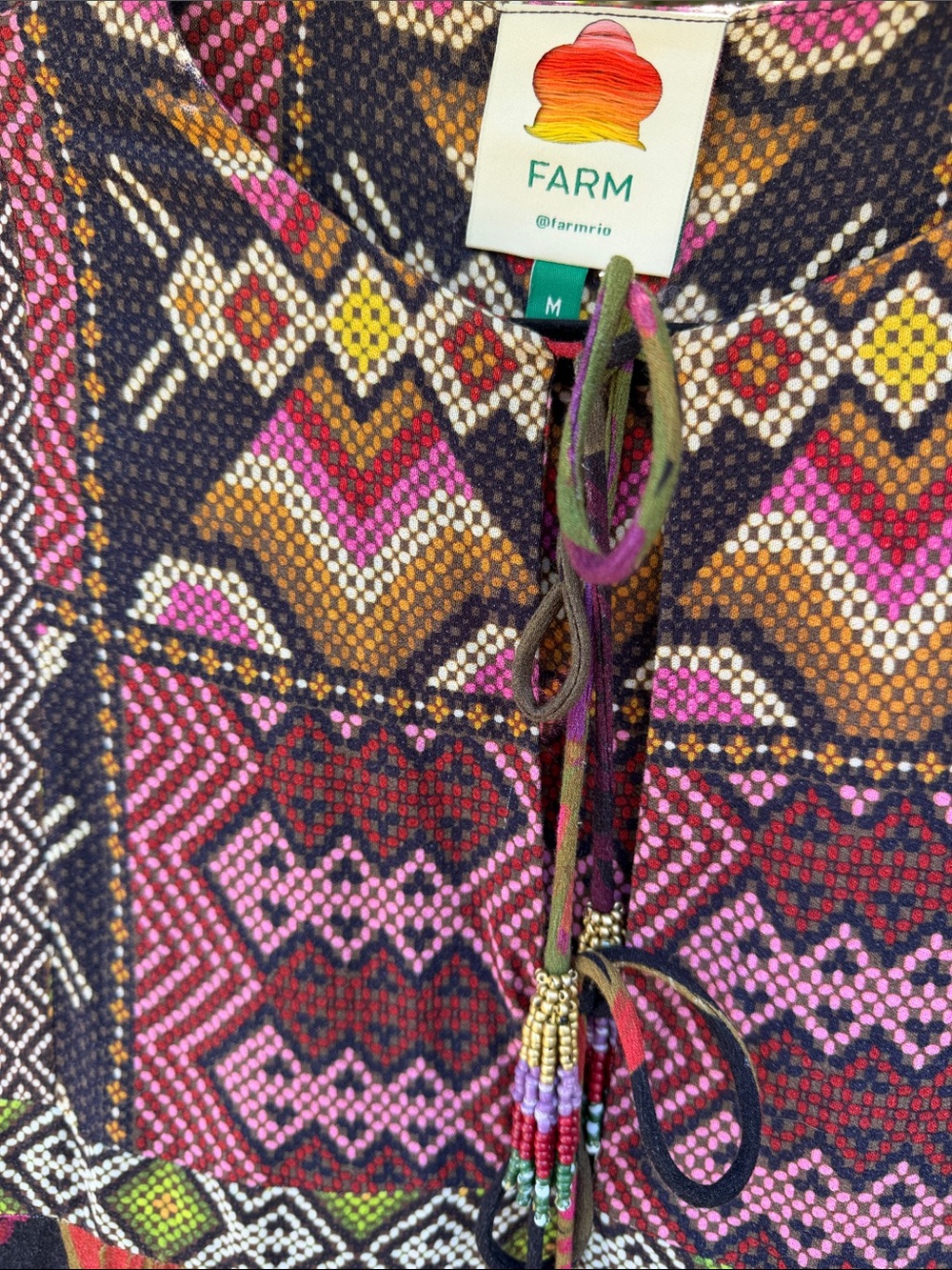 FARM Rio Black Maxi Dress with Pink & Green Tropical Print boho Vibes - Picture 2 of 11